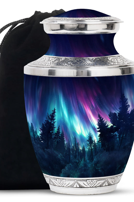 Aurora Borealis Memorial Urn For Ashes - Forest Sky Funeral Urn For Loved Ones