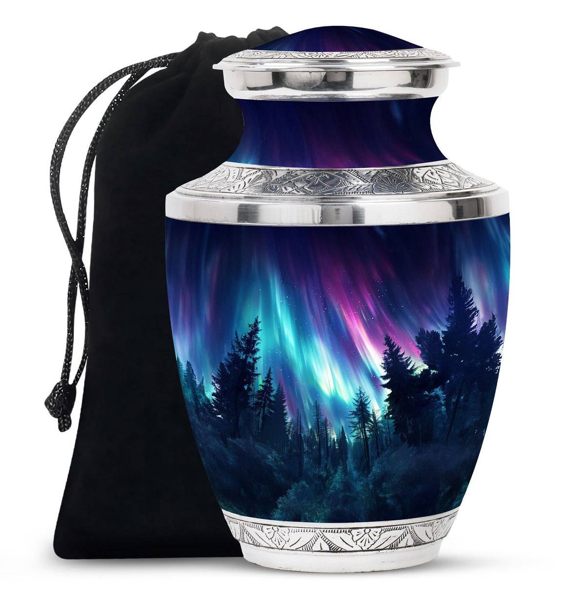 Aurora Borealis Memorial Urn For Ashes - Forest Sky Funeral Urn For Loved Ones