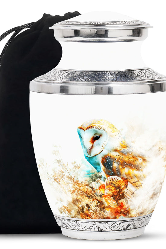 Artistic Owl Memorial Urn - White Aluminum Urn For Male & Female