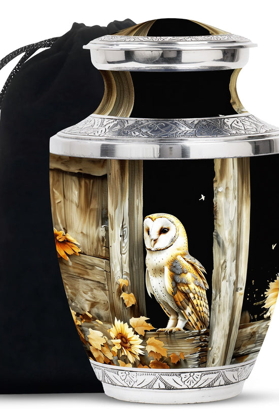 Barn Owl Cremation Urn - Rustic Memorial Urn For Human Ashes
