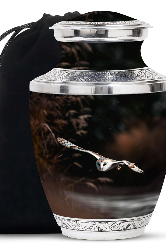 Flying Barn Owl Cremation Urn - Elegant Funeral Urn For Human Ashes