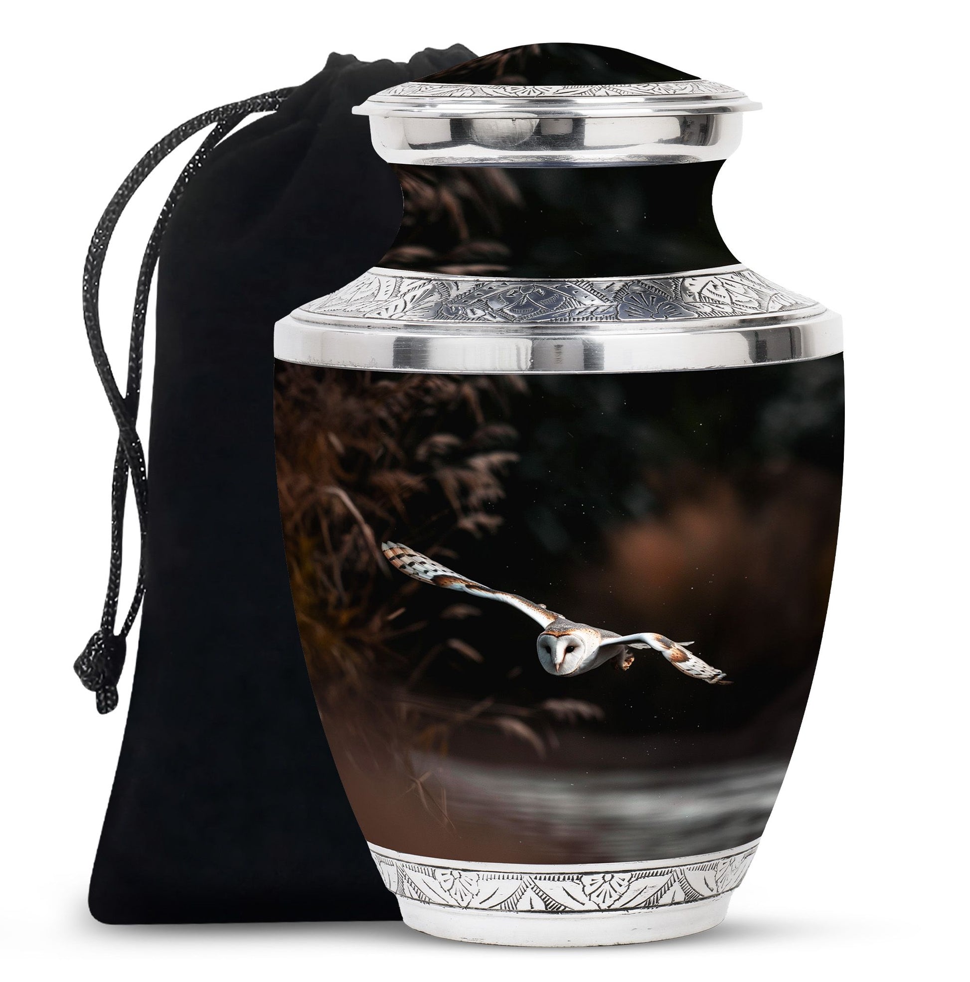 Flying Barn Owl Cremation Urn - Elegant Funeral Urn For Human Ashes