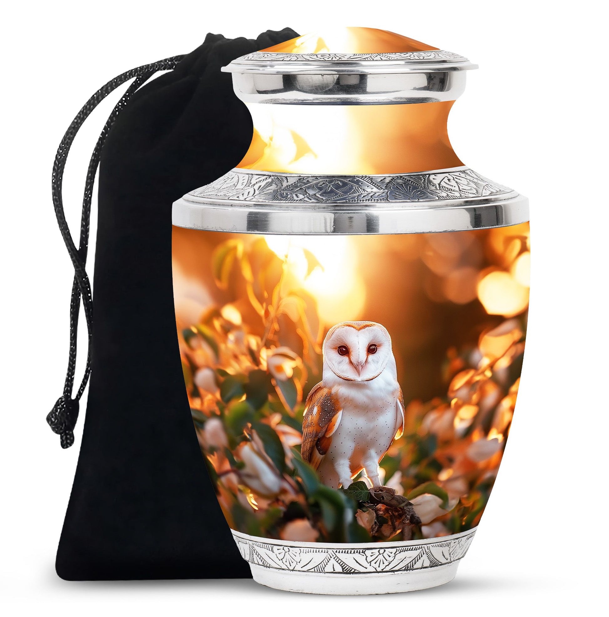 Sunset Barn Owl Cremation Urn – Nature Memorial Urn For Human Ashes