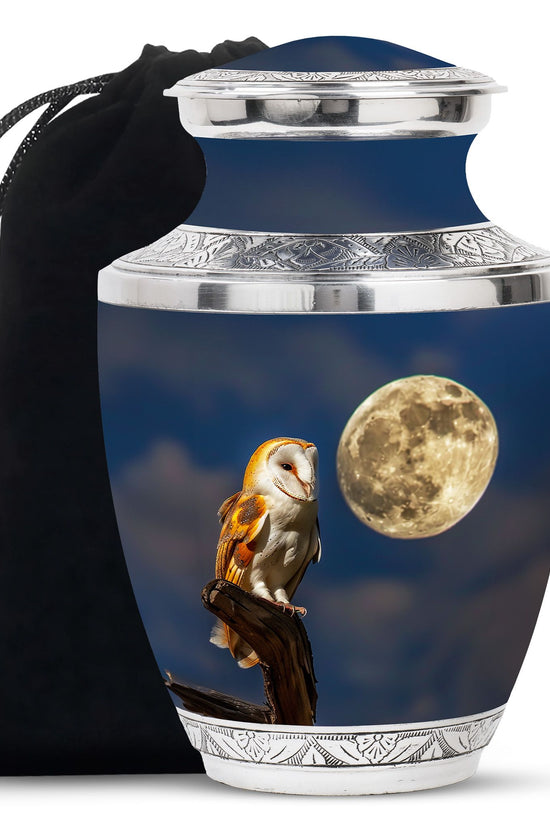 Moonlight Barn Owl Cremation Urn - Night Sky Memorial Urn For Burial