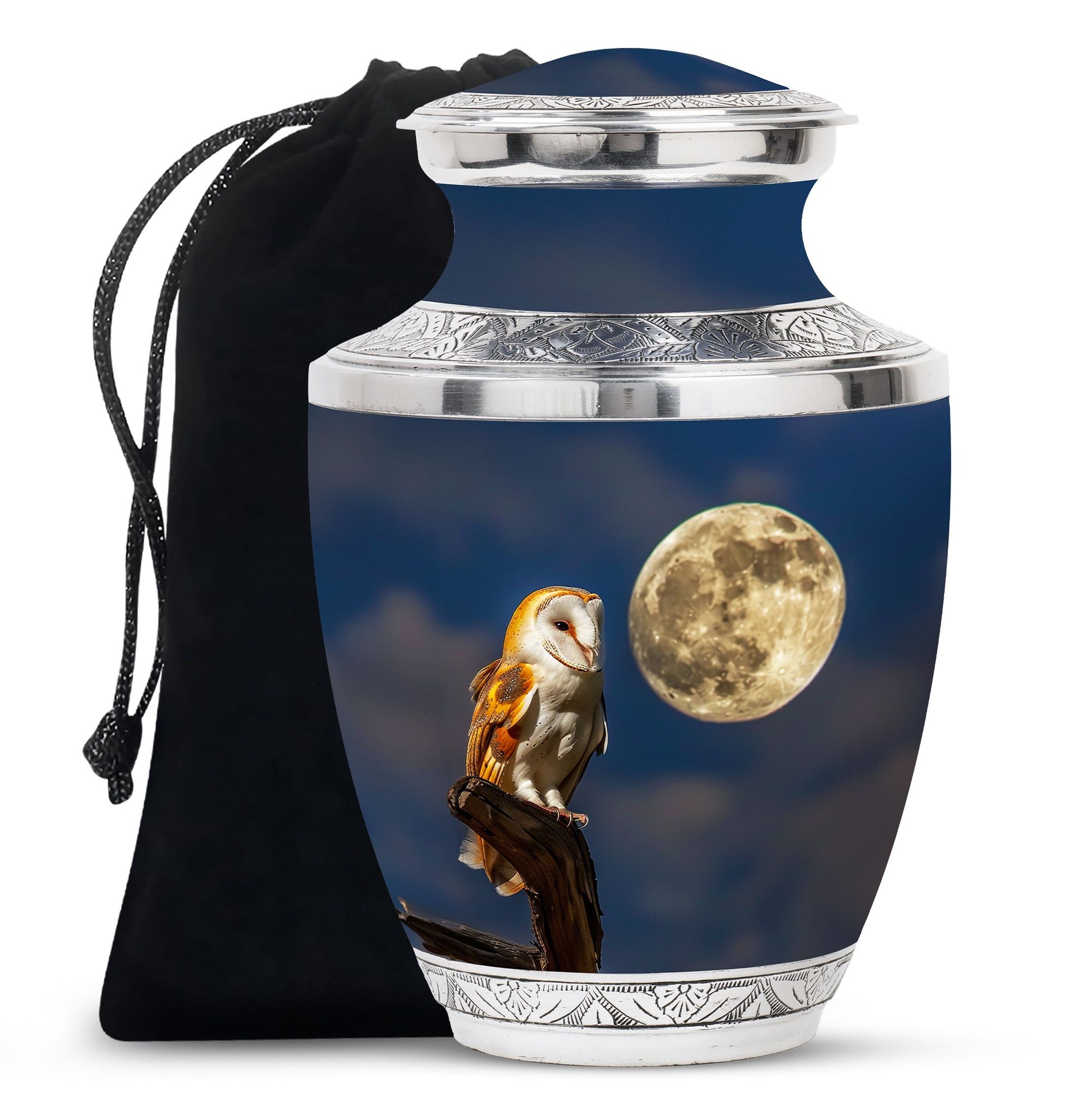 Moonlight Barn Owl Cremation Urn - Night Sky Memorial Urn For Burial