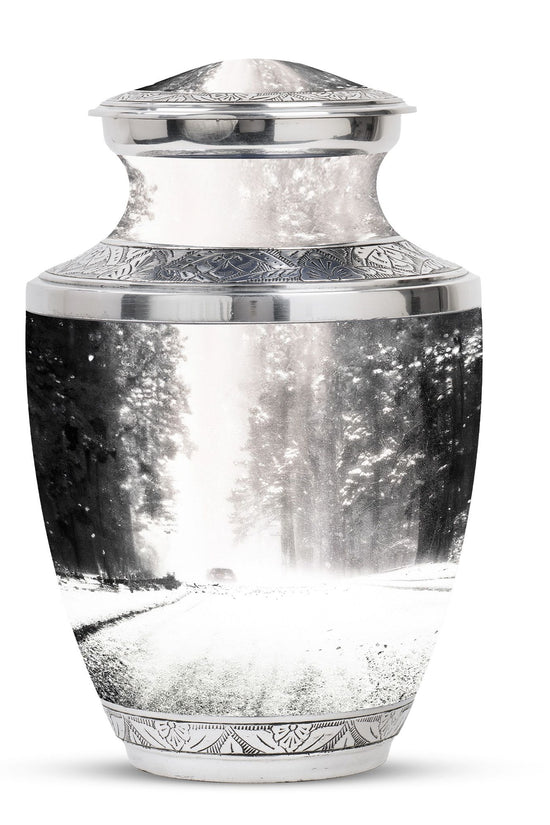 Winter Forest Funeral Urn - White Cremation Urn For Adult Ashes