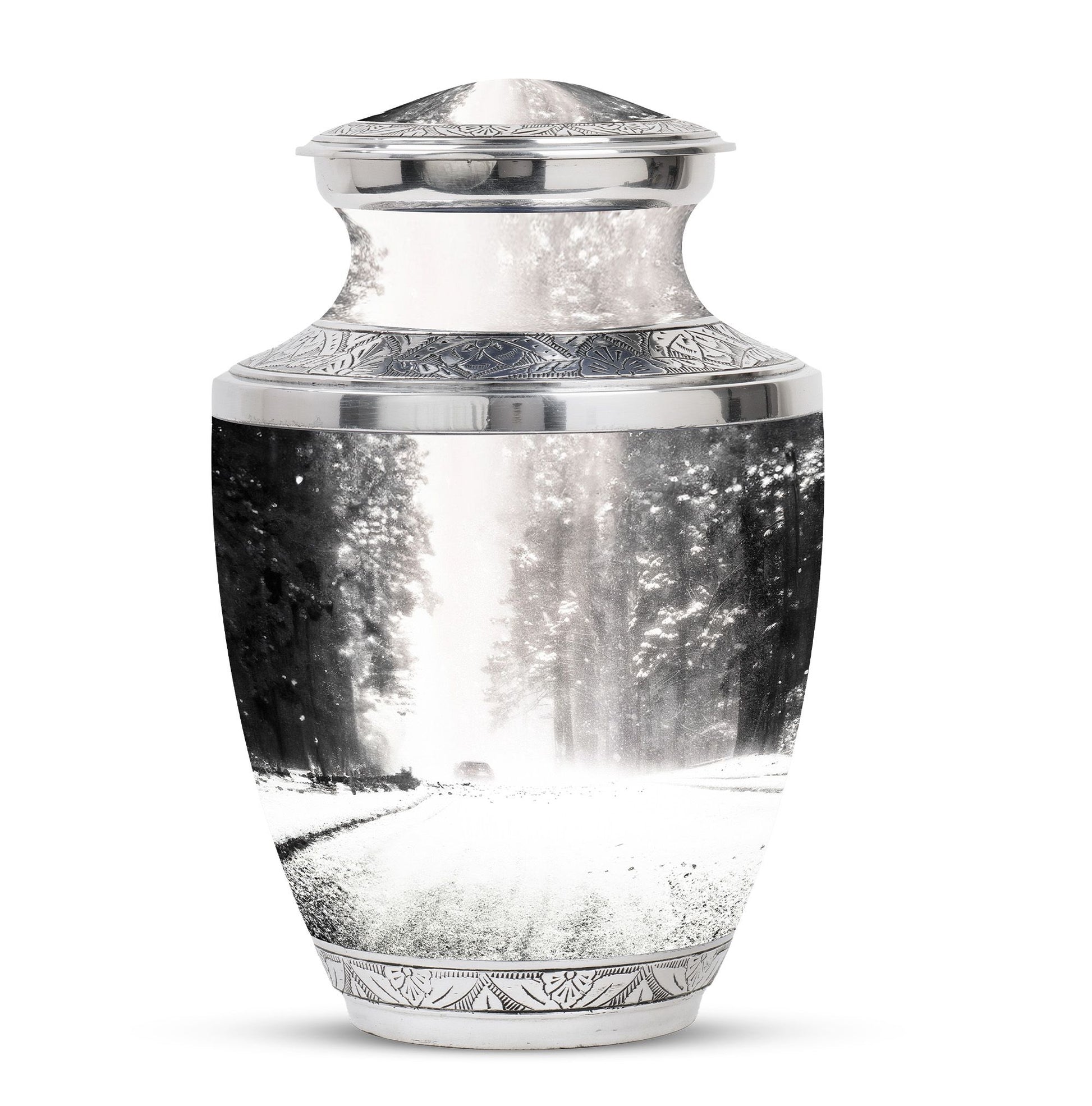 Winter Forest Funeral Urn - White Cremation Urn For Adult Ashes