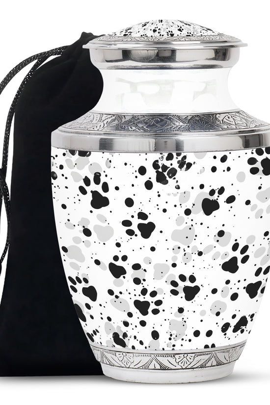 Black & White Paw Cremation Urn - Elegant Pet Funeral Urn For Adult Ashes