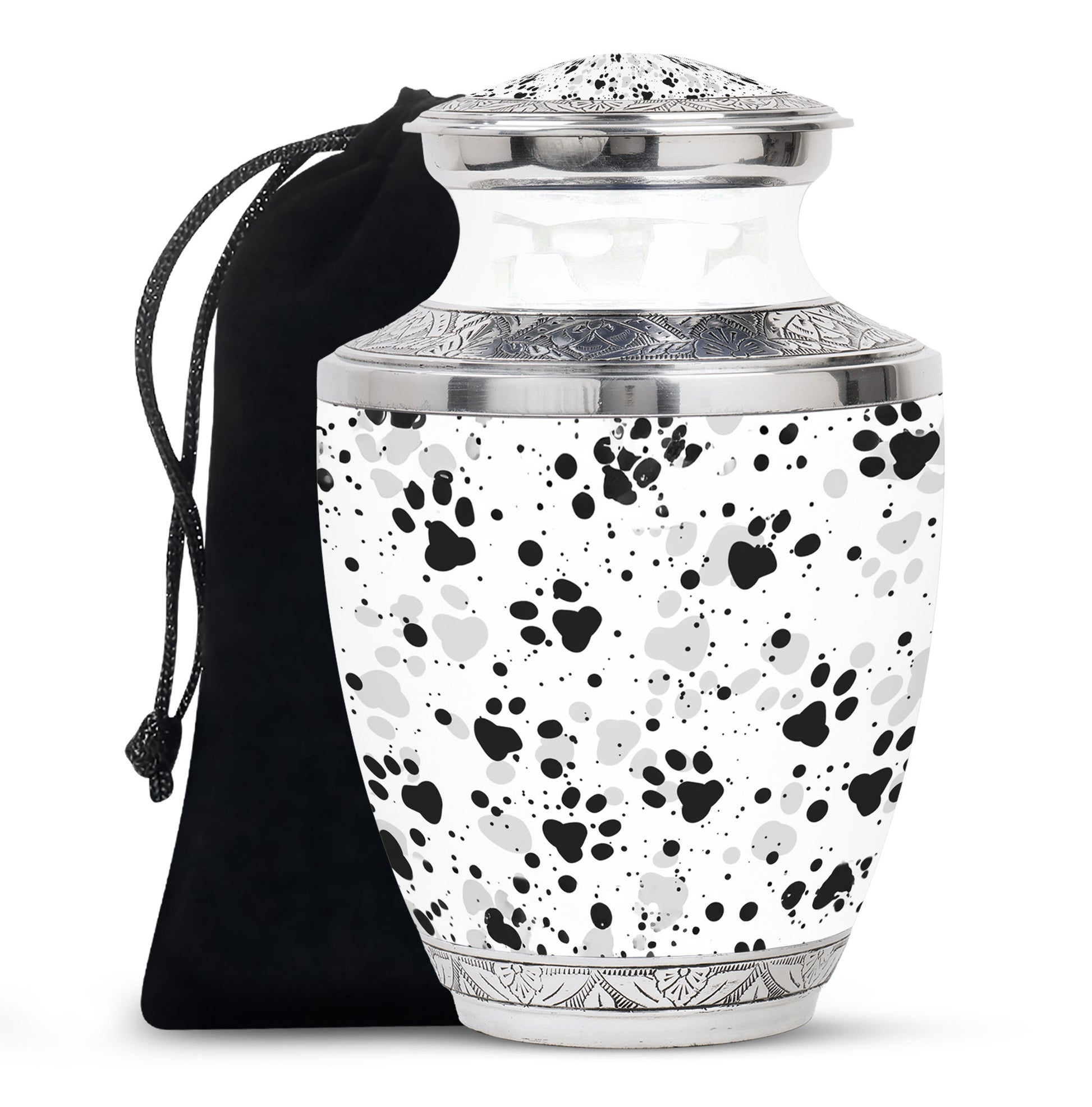 Black & White Paw Cremation Urn - Elegant Pet Funeral Urn For Adult Ashes