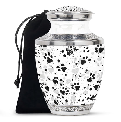Black & White Paw Cremation Urn - Elegant Pet Funeral Urn For Adult Ashes