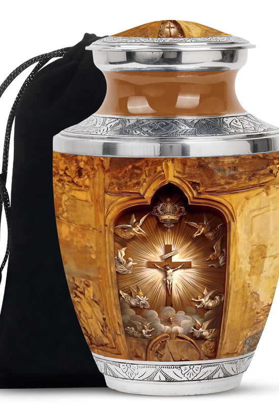 Christian Theme Memorial Urn - Cross Funeral Urn For Adult Male & Female