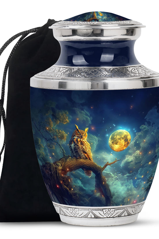 Moonlight Owl Cremation Urn – Celestial Memorial Urn For Human Ashes
