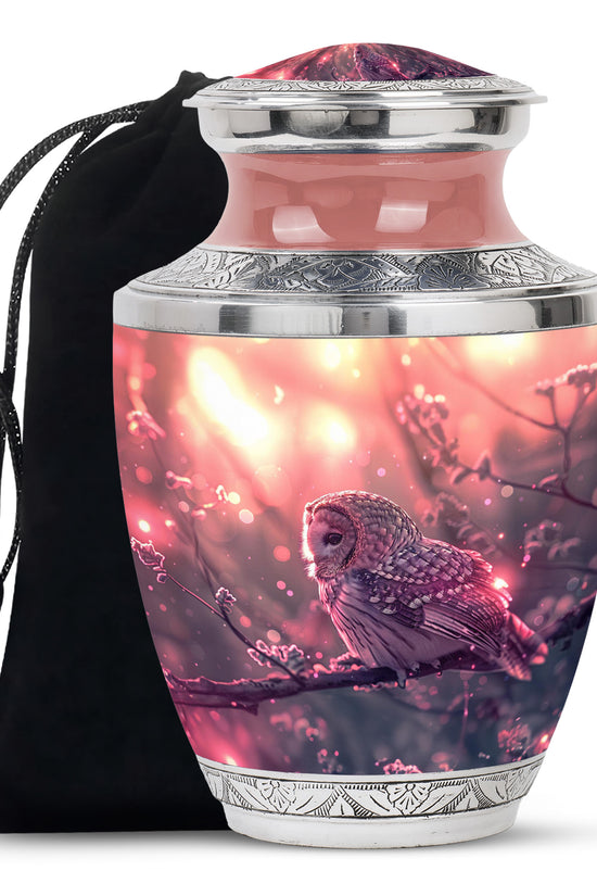 Pink Owl Cremation Urn - Beautiful Funeral Urn For Burial