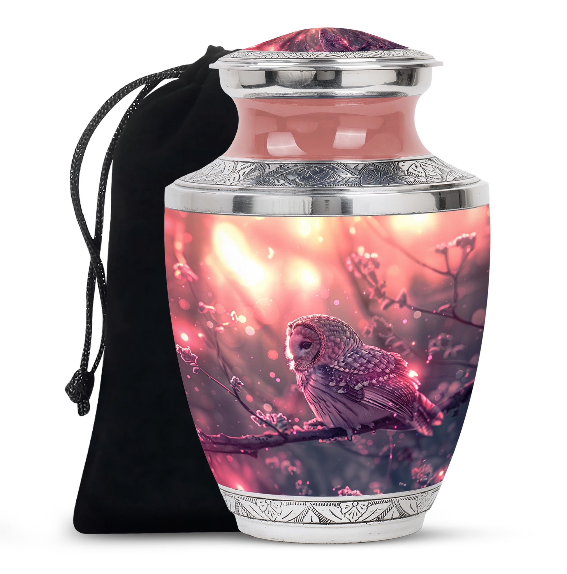 Pink Owl Cremation Urn - Beautiful Funeral Urn For Burial