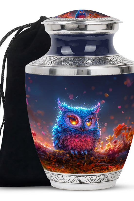 Neon Owl Funeral Urn - Artistic Cremation Urn For Adult Ashes
