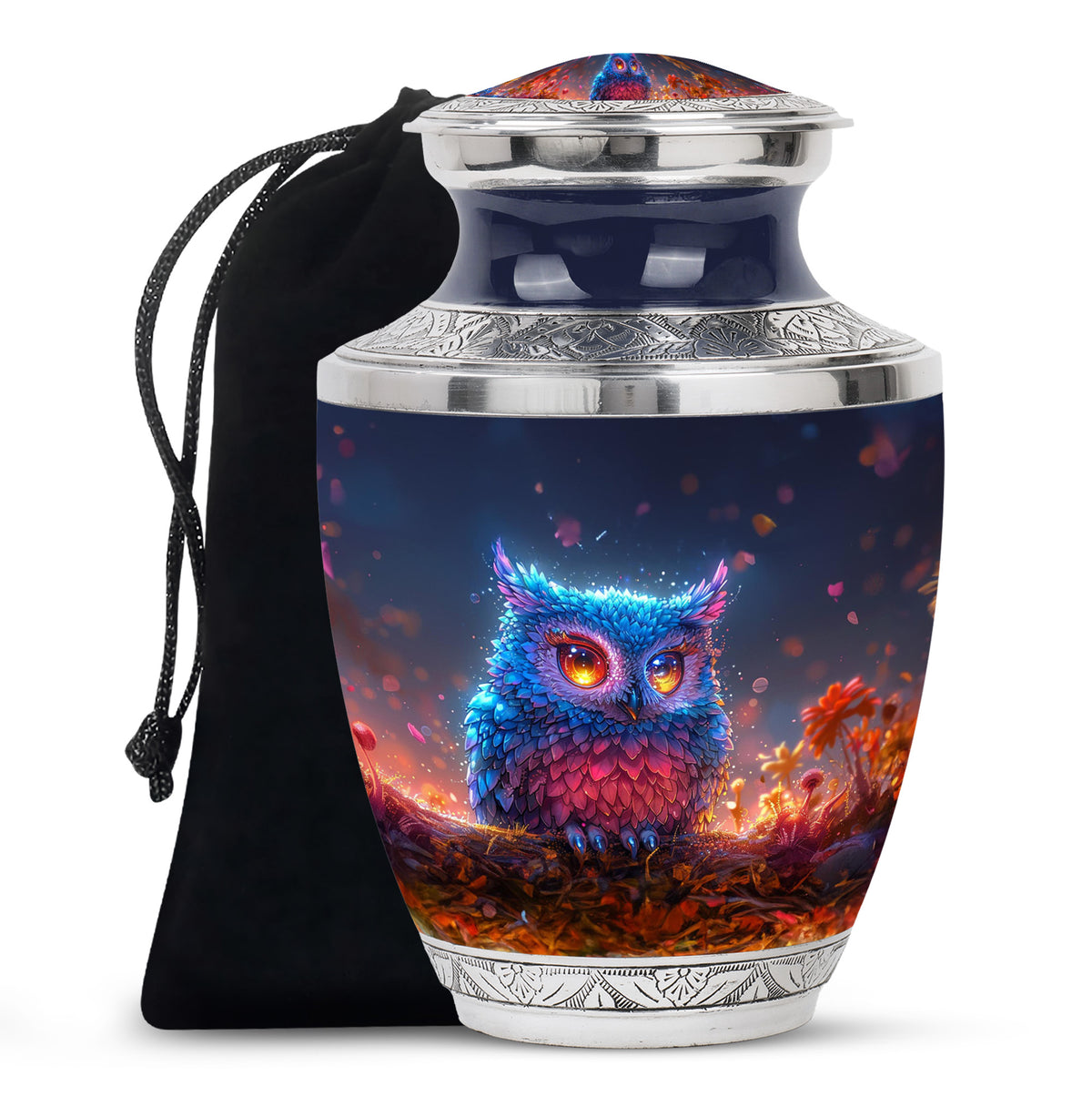Neon Owl Funeral Urn - Artistic Cremation Urn For Adult Ashes