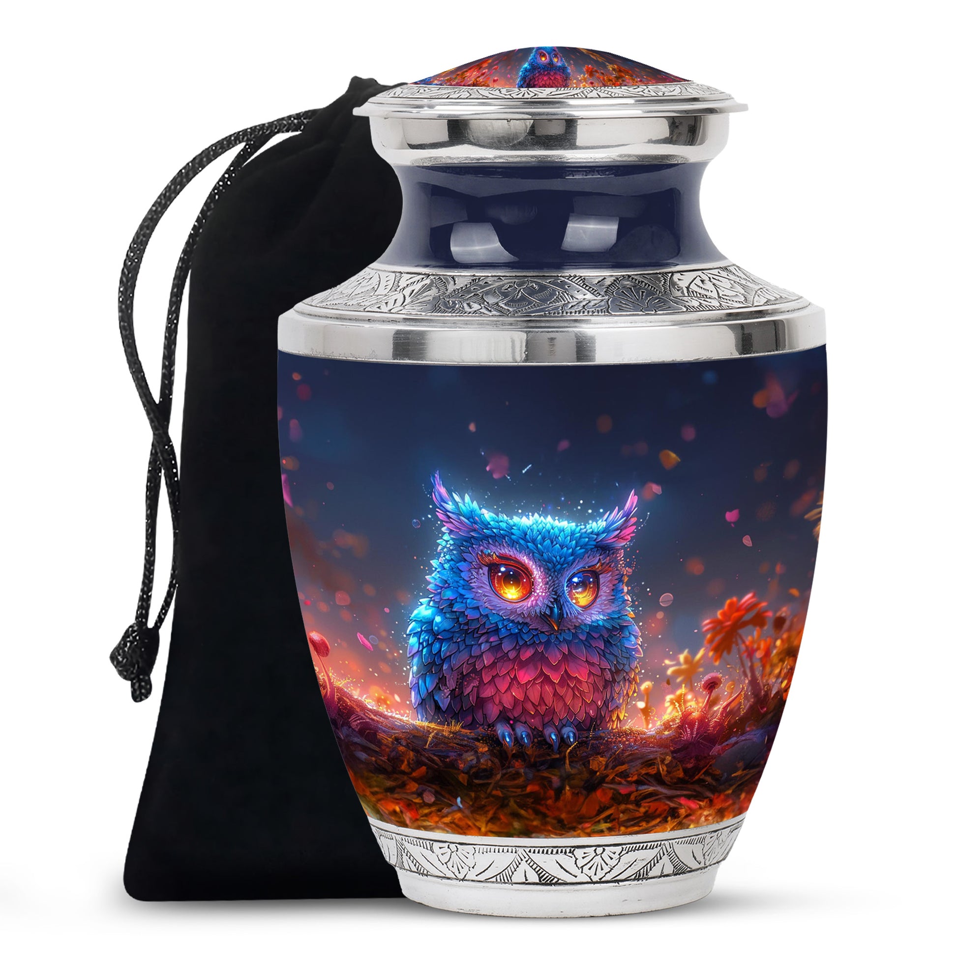 Neon Owl Funeral Urn - Artistic Cremation Urn For Adult Ashes