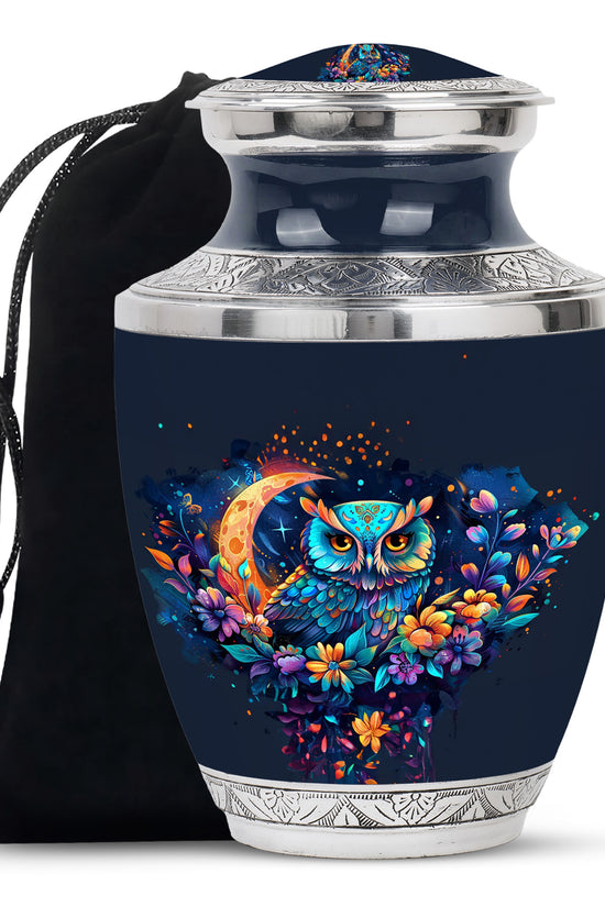 Colorful Owl Cremation Urn - Floral Memorial Urn For Human Ashes