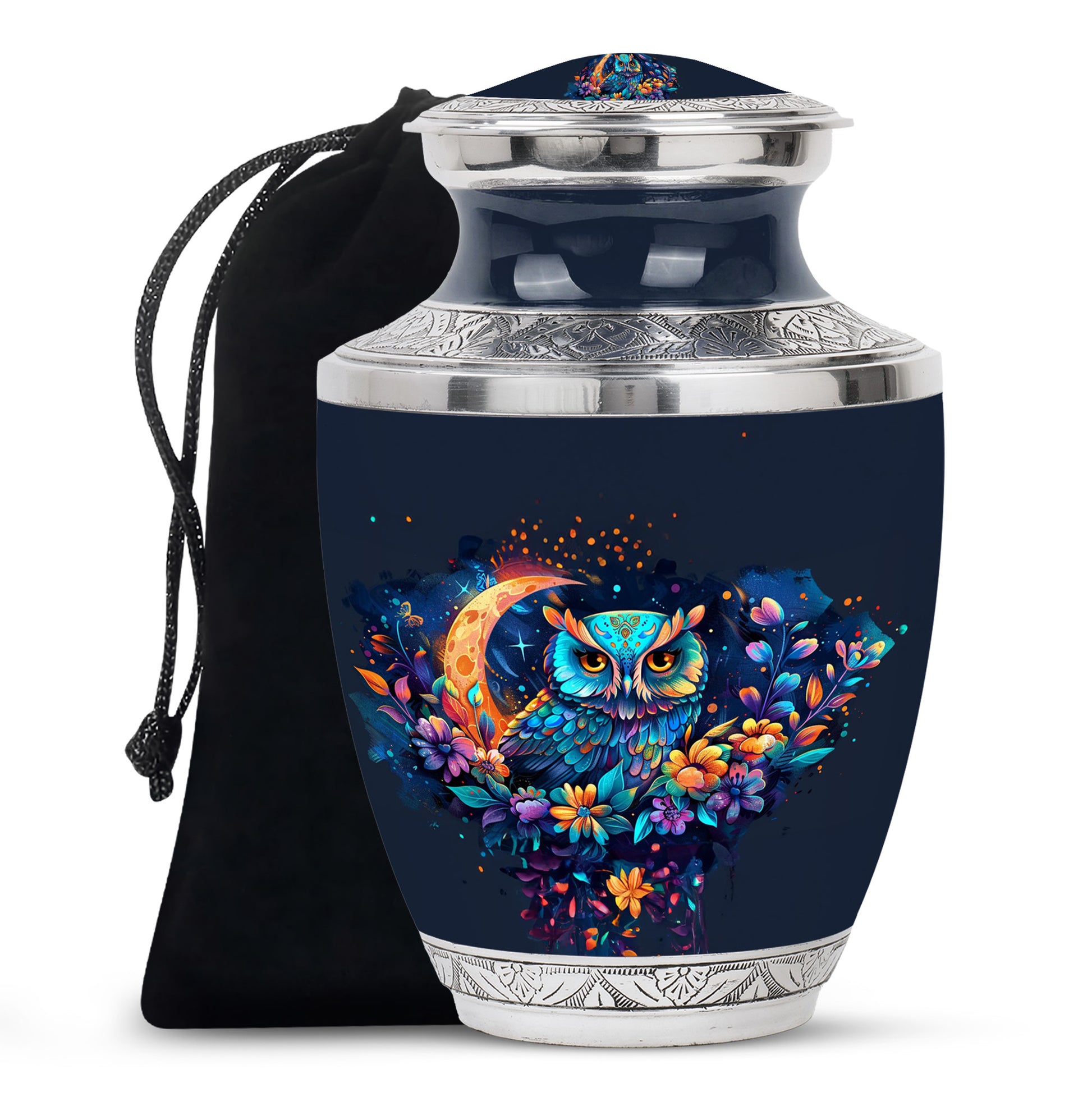 Colorful Owl Cremation Urn - Floral Memorial Urn For Human Ashes