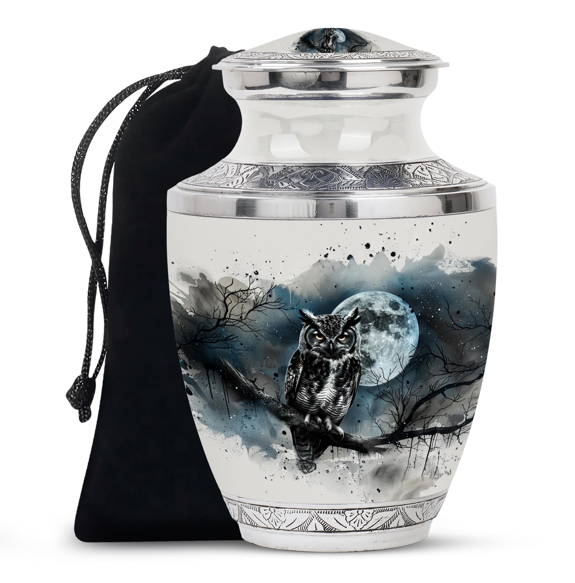 Moonlight Theme Funeral Urn - White colour Aluminium Memorial Urn For Ashes
