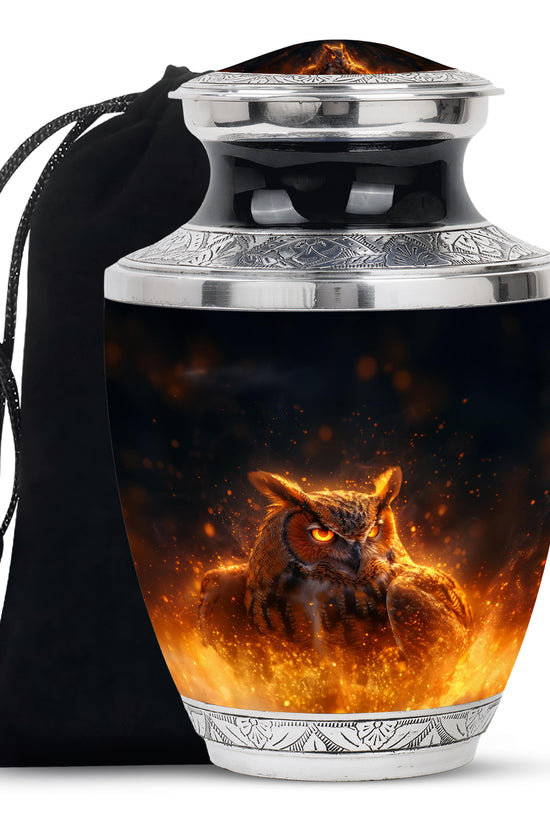 Mystic Fire Owl Cremation Urn - Decorative Memorial Urn For Loved Ones