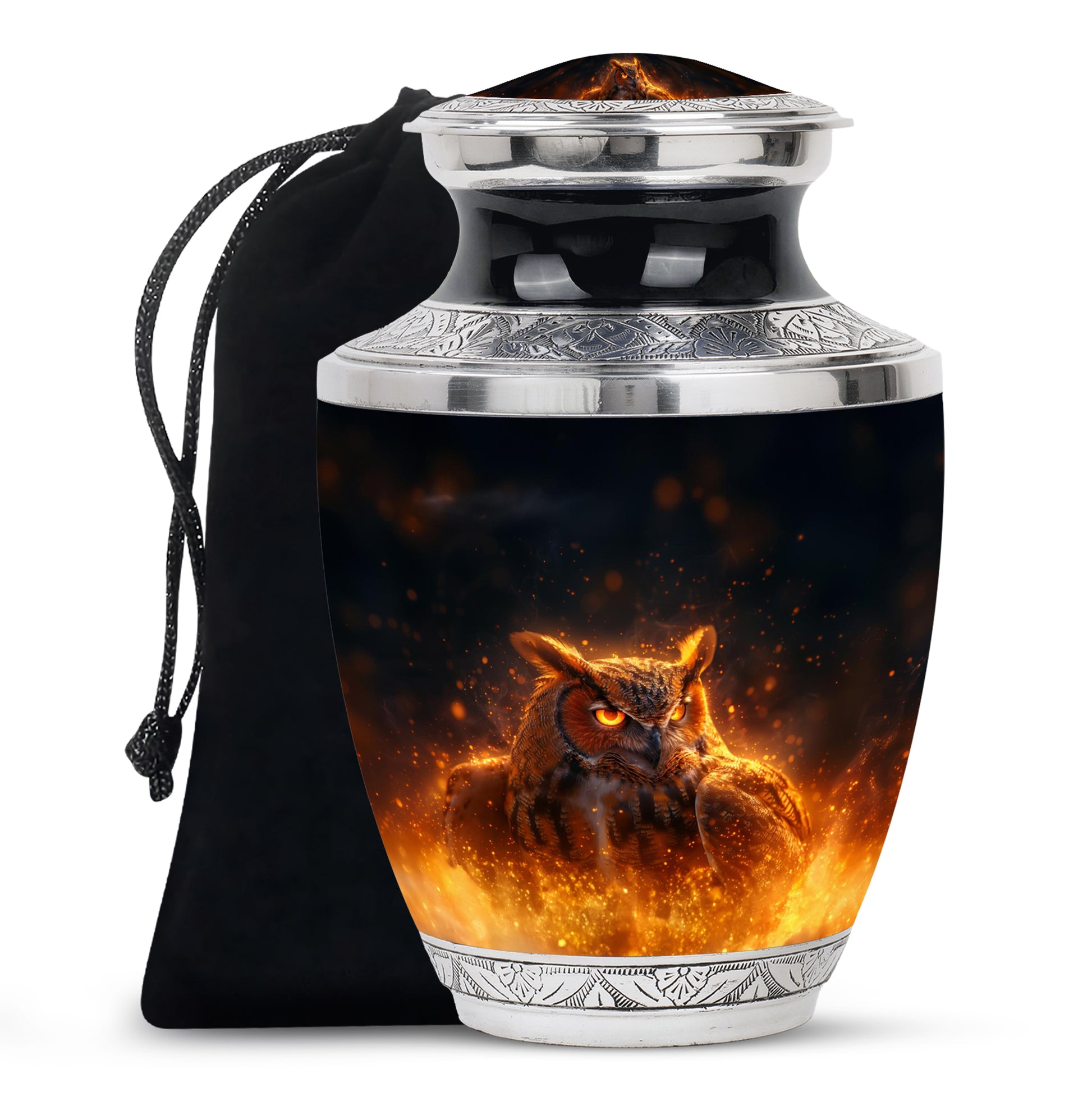 Mystic Fire Owl Cremation Urn - Decorative Memorial Urn For Loved Ones