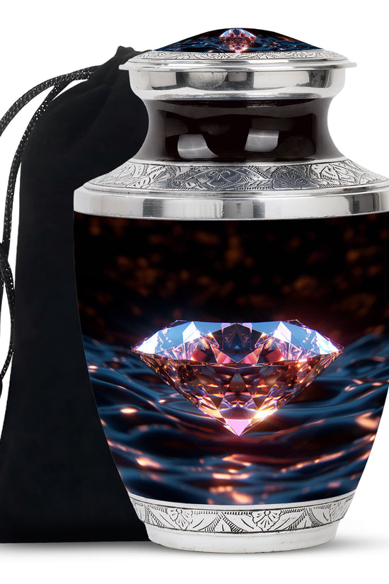 Glowing Diamond Memorial Urn - Black Aluminium Funeral For Ashes