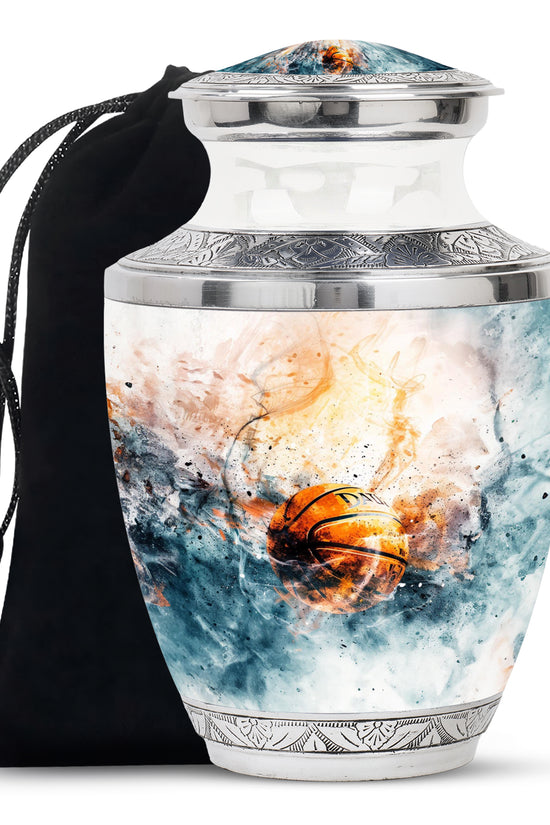 Basketball Cremation Urn - White Aluminium Funeral Urn For Burial