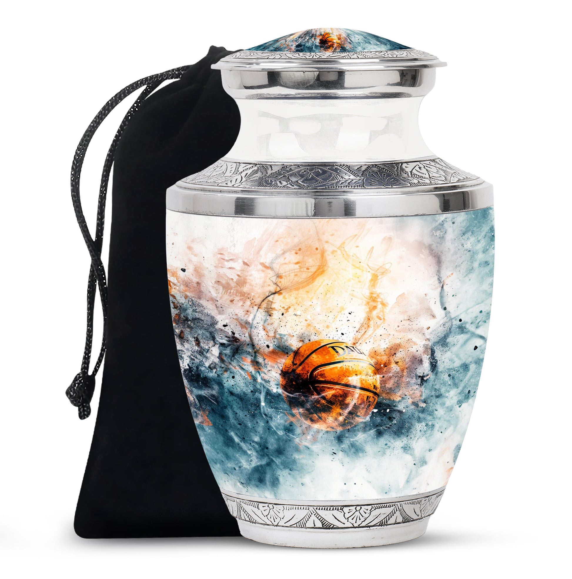 Basketball Cremation Urn - White Aluminium Funeral Urn For Burial