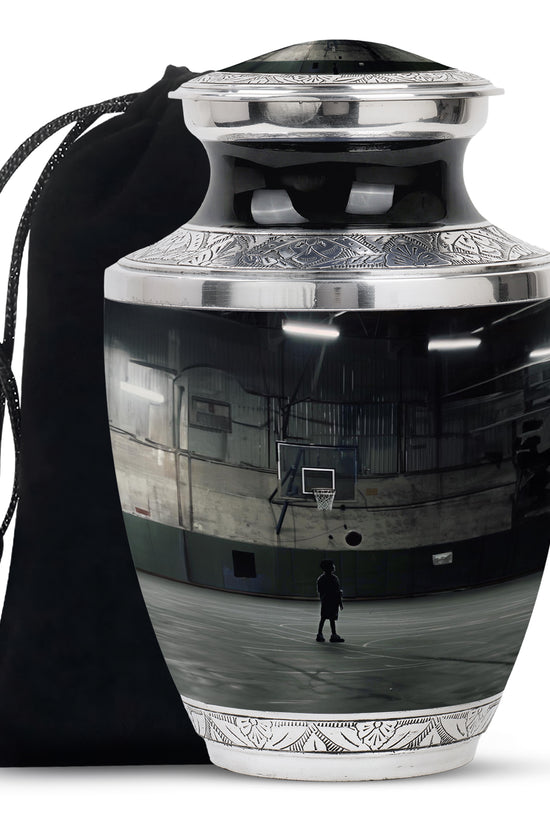 Basketball Player Funeral Urn - Black Aluminium Memorial Urn For Ashes