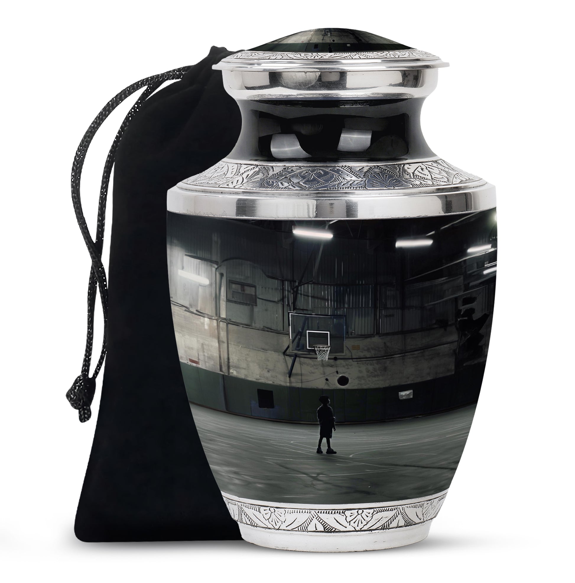 Basketball Player Funeral Urn - Black Aluminium Memorial Urn For Ashes