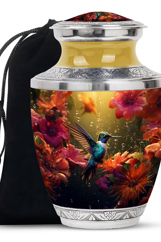 Classic Hummingbird Theme Memorial Urn - Aluminium Cremation Urn For Loved Ones