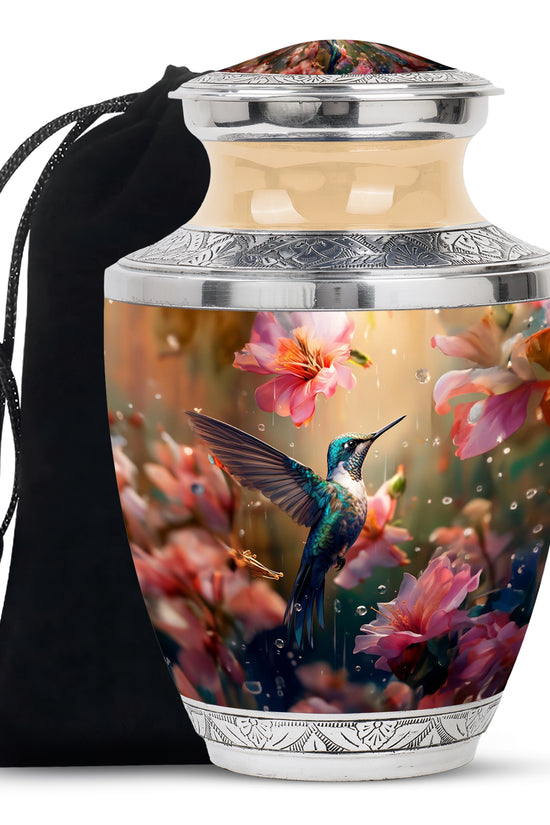 Hummingbird Theme Funeral Urn - Pink Floral Memorial Urn For Male & Female