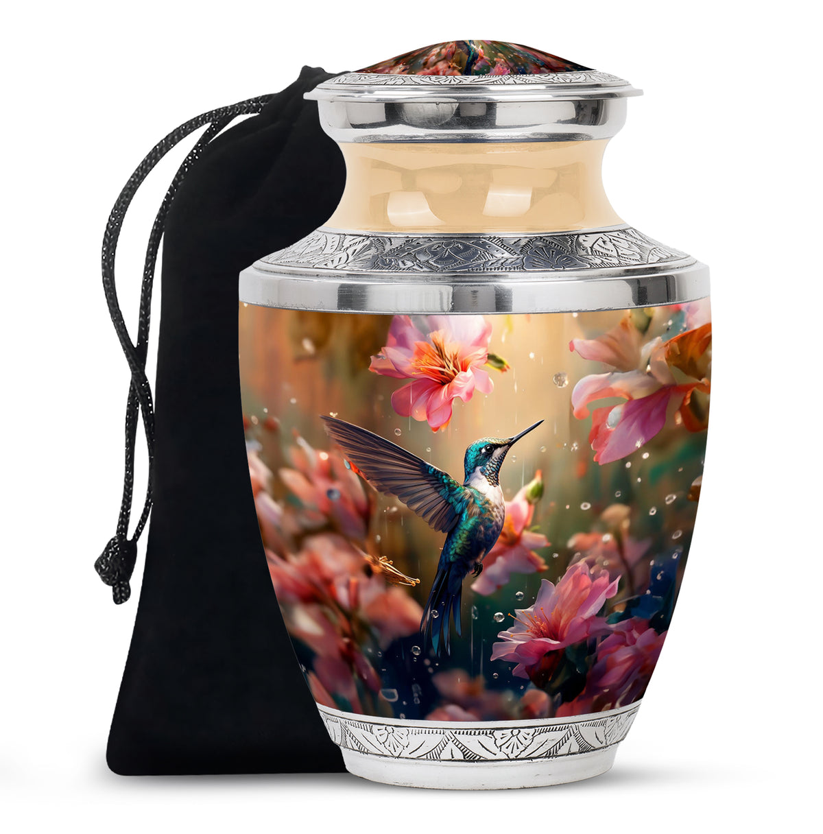 Hummingbird Theme Funeral Urn - Pink Floral Memorial Urn For Male & Female