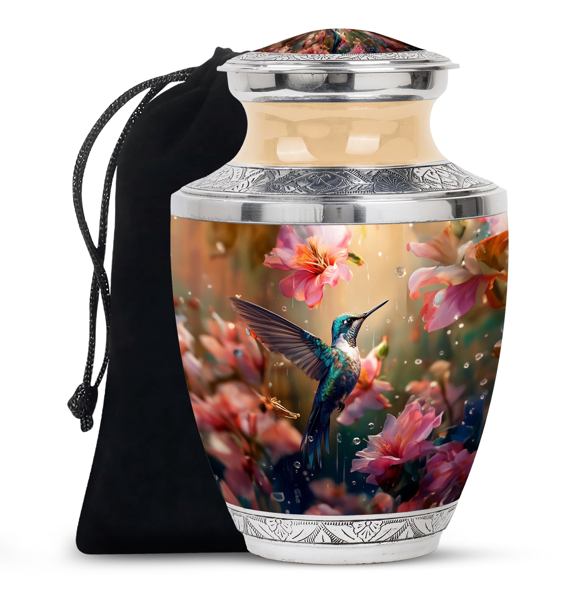Hummingbird Theme Funeral Urn - Pink Floral Memorial Urn For Male & Female