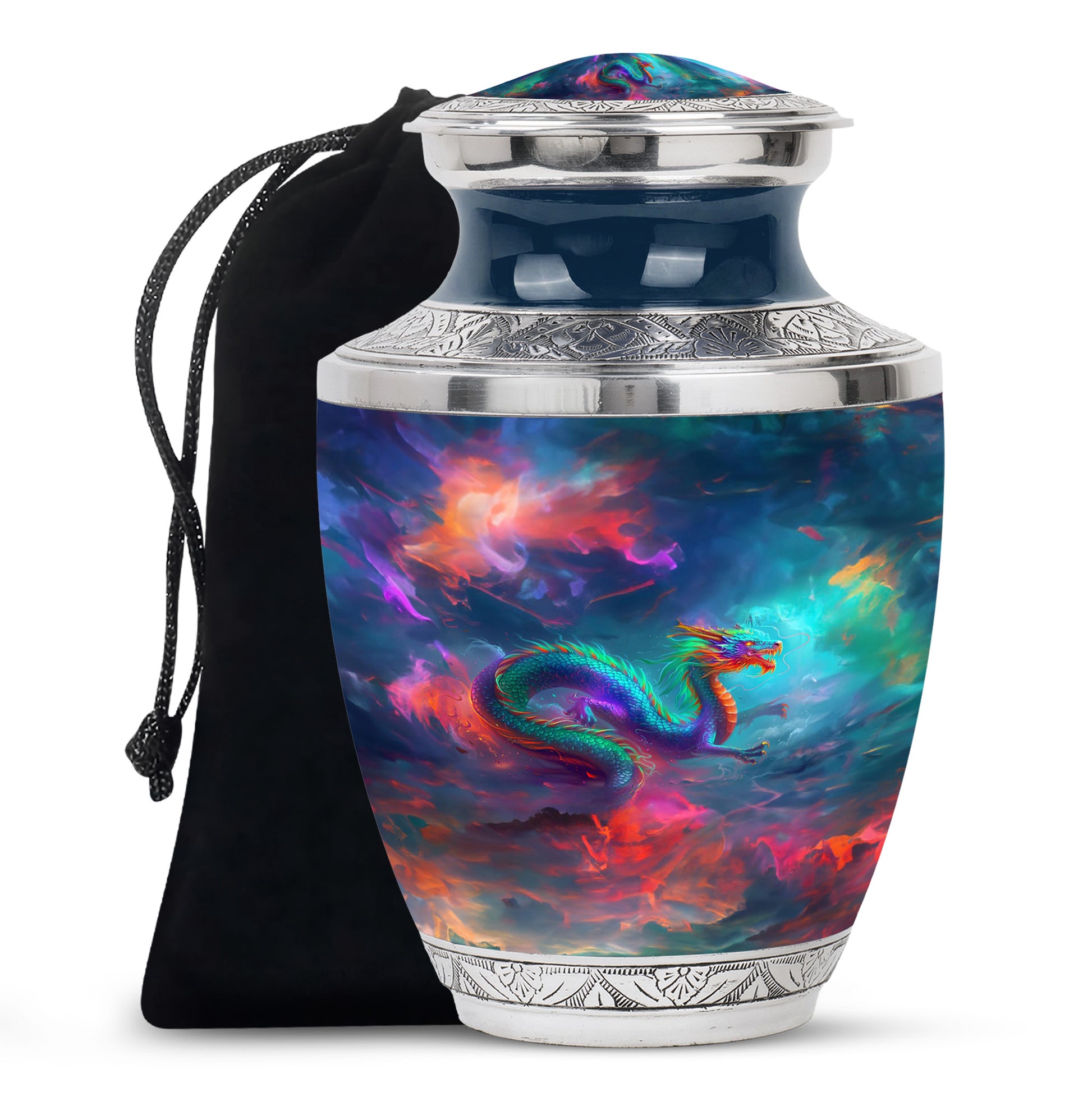 Golden Fire Dragon Funeral Urn For Ashes - Luxury Burial Urn For Loved Ones