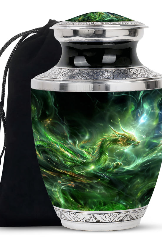 Green Golden Dragon Funeral Urn - Premium Cremation Urn For Ashes