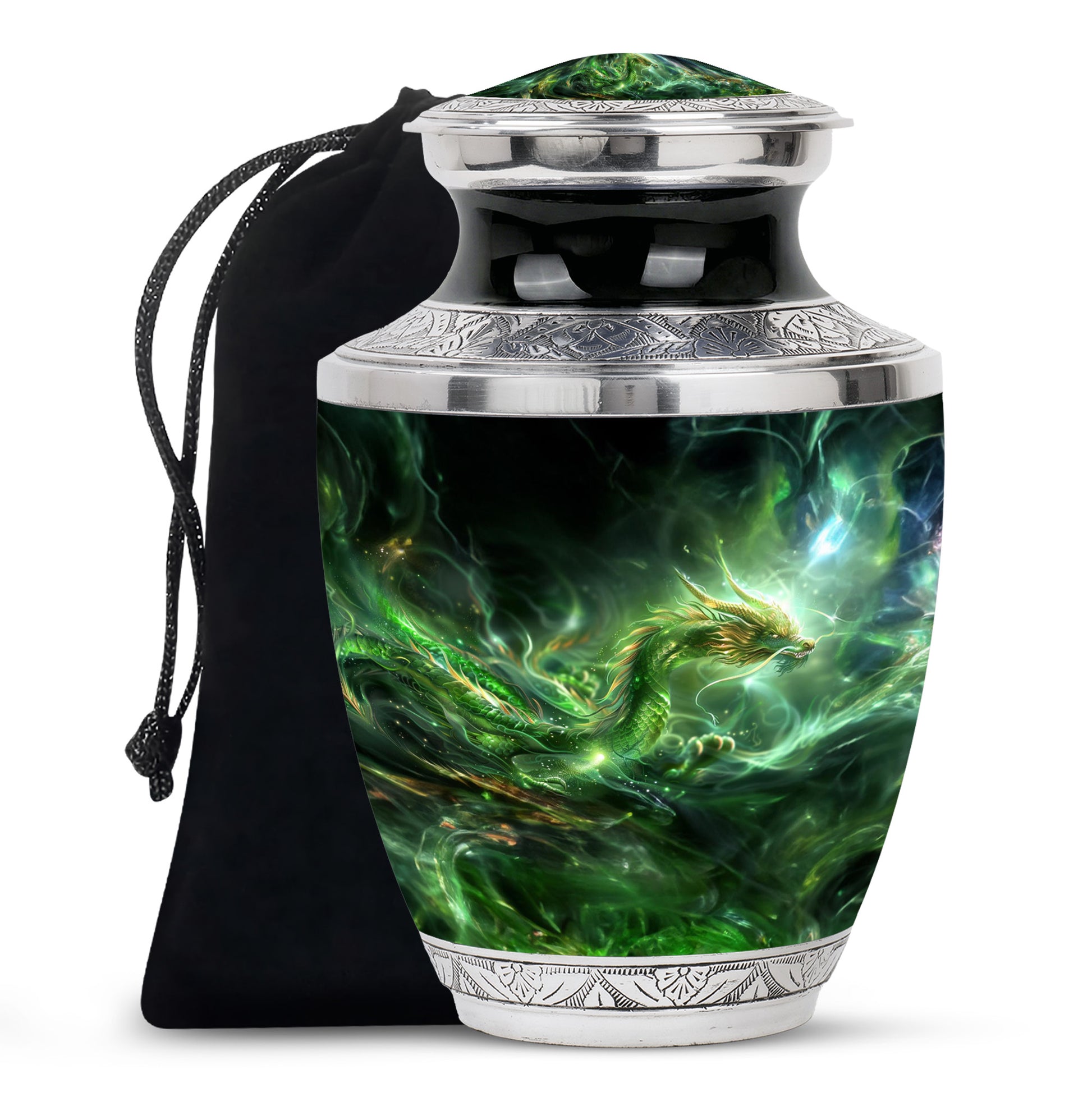 Green Golden Dragon Funeral Urn - Premium Cremation Urn For Ashes