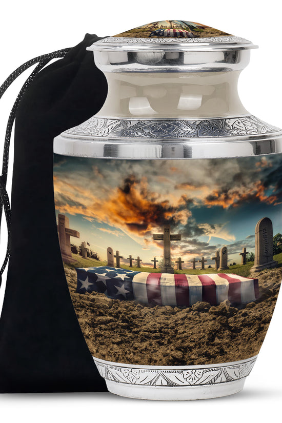 American Flag Cremation Urn - Military Tribute Memorial Urn For Male & Female