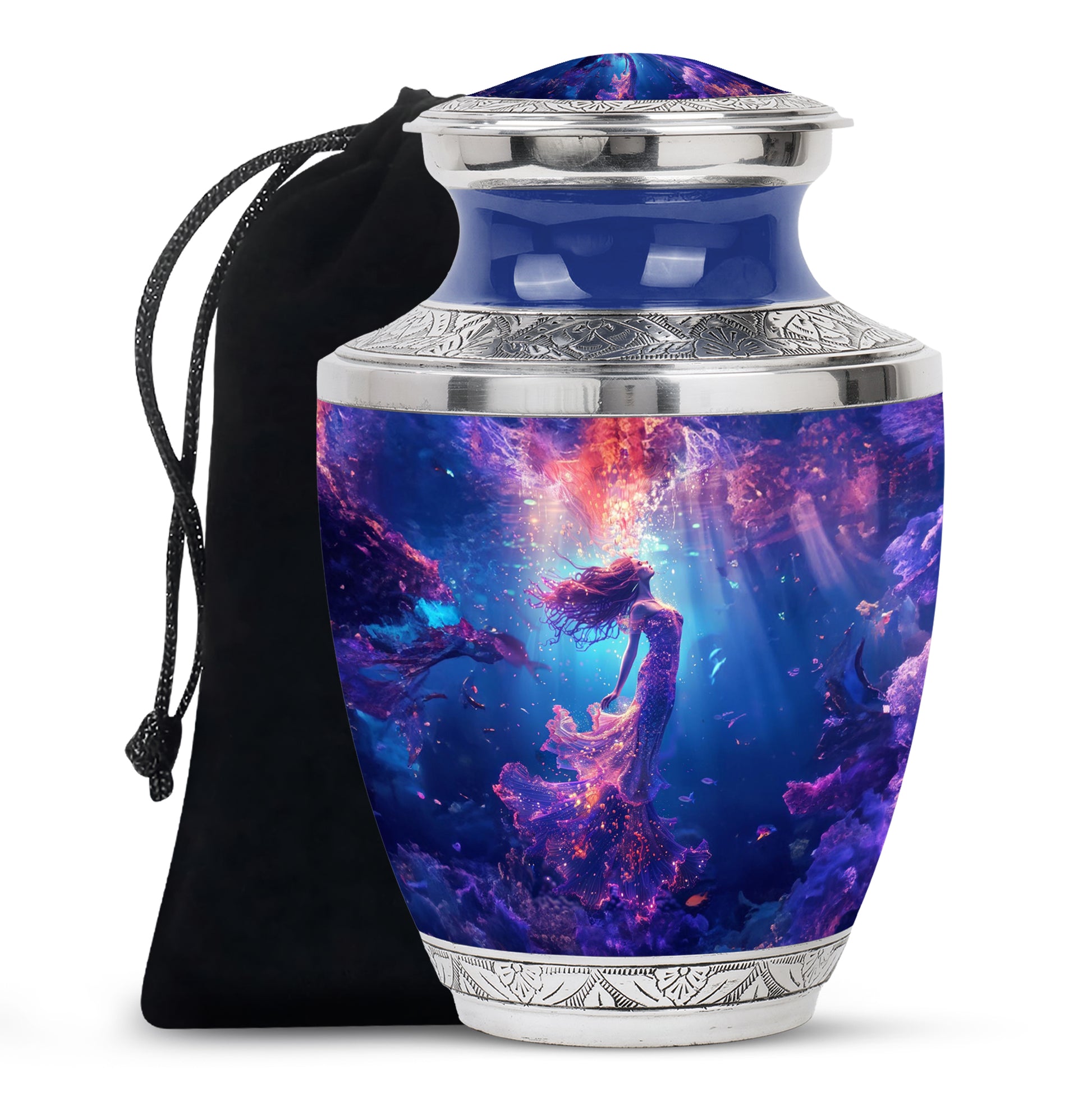 Mystic Mermaid Cremation Urn - Deep Ocean Theme Memorial Urn For Human Ashes