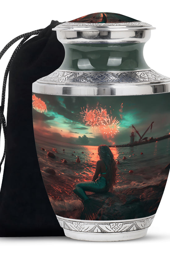 Beach Mermaid Cremation Urn - Elegant Memorial Urn For Adult Ashes