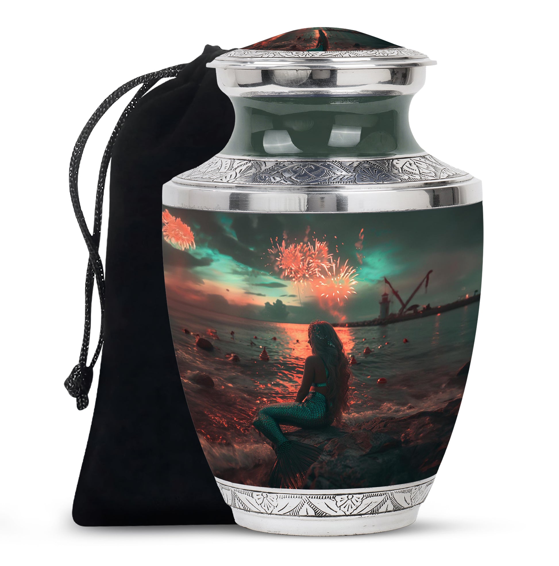 Beach Mermaid Cremation Urn - Elegant Memorial Urn For Adult Ashes