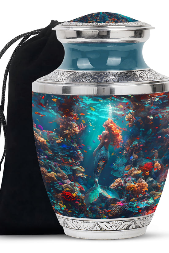 Tropical Ocean Mermaid Ashes Urn - Artistic Memorial Urn For Loved Ones