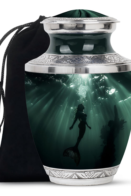 Dark Ocean Mermaid Cremation Urn - Memorial Urn for Human Ashes