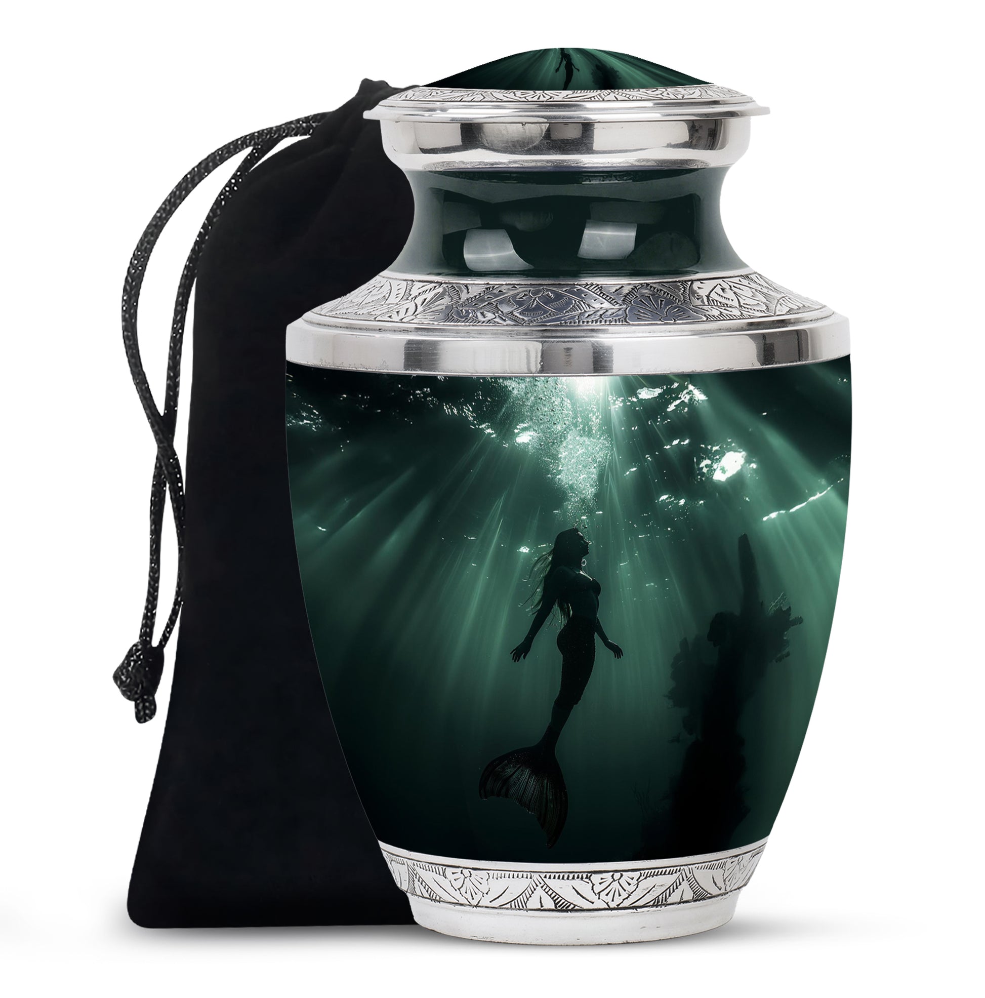 Dark Ocean Mermaid Cremation Urn - Memorial Urn for Human Ashes