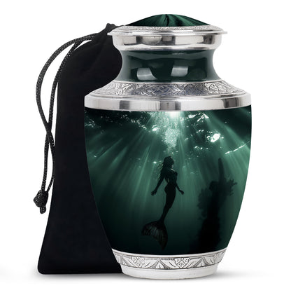 Dark Ocean Mermaid Cremation Urn - Memorial Urn for Human Ashes