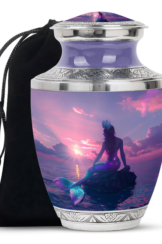 Purple Mermaid Theme Funeral Urn - Fantasy Cremation Urn For Adult Ashes
