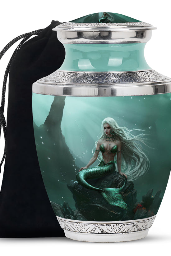 Emerald Mermaid Cremation Urn - Ocean Memorial Urn For Human Ashes