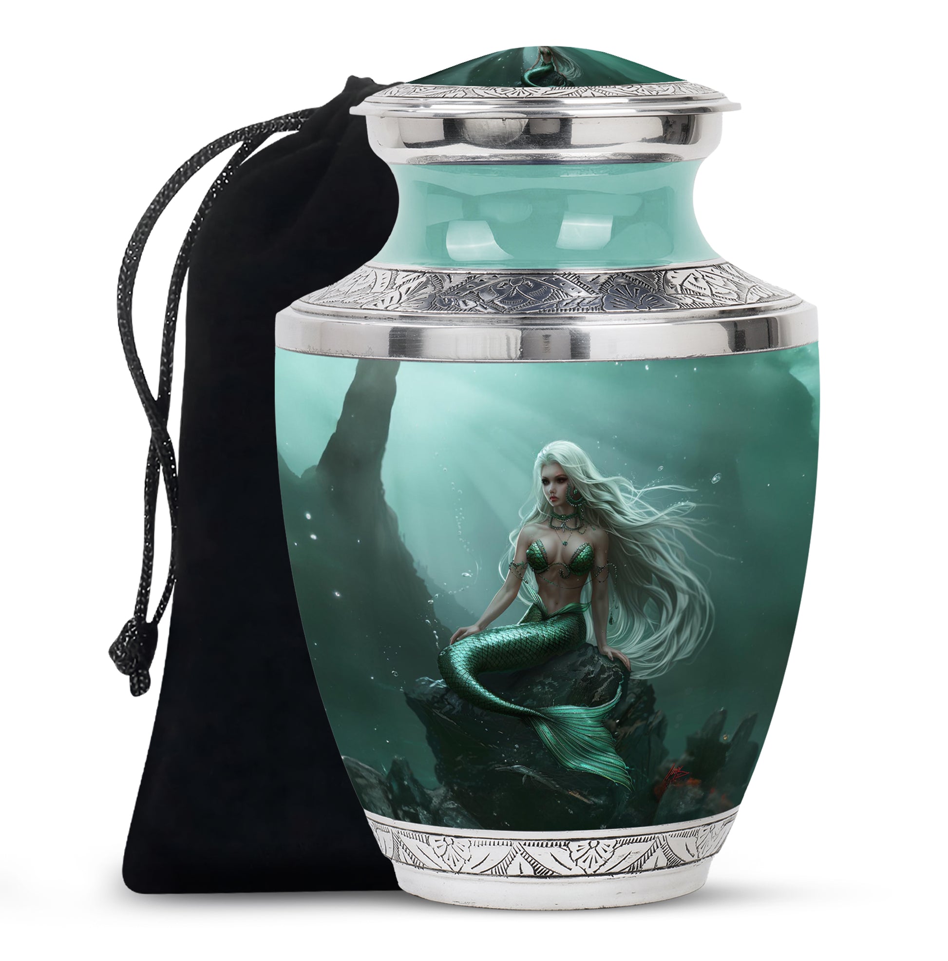 Emerald Mermaid Cremation Urn - Ocean Memorial Urn For Human Ashes