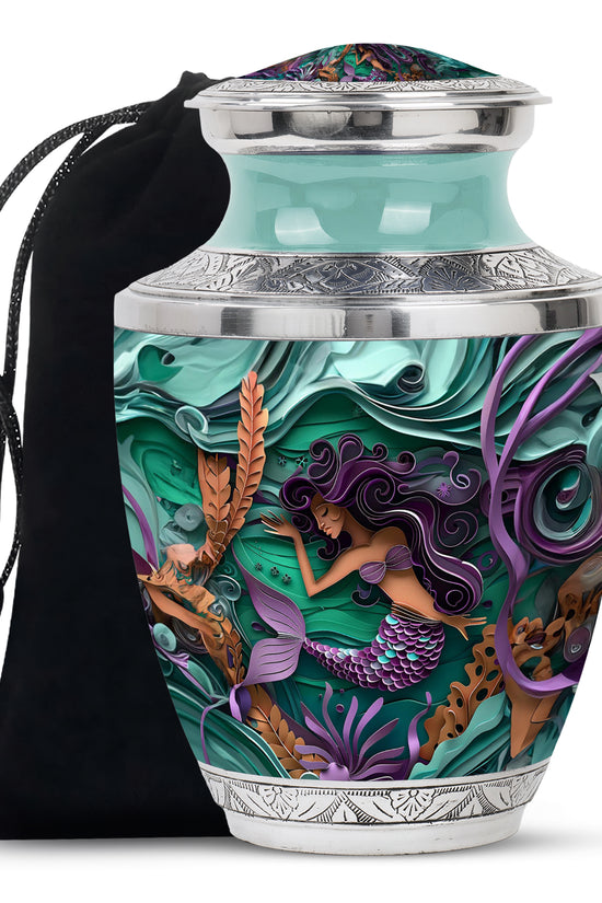 Artistic Mermaid Funeral Urn - Green Aluminium Memorial Urn For Women